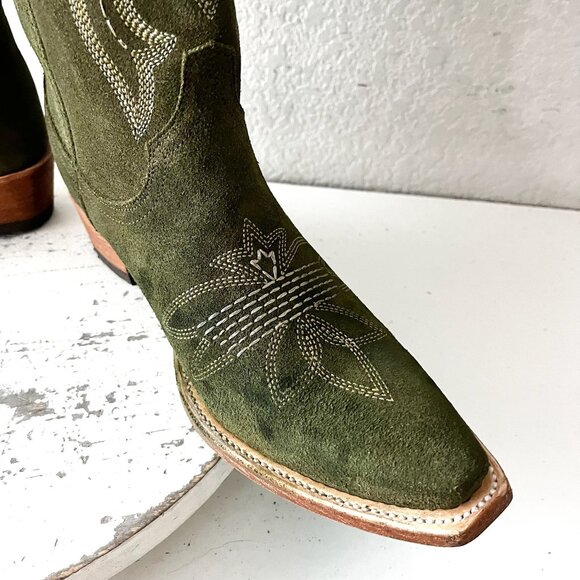 Lane SQUASH BLOSSUM Cowboy Boots Green Suede Western Cowgirl Mid Calf Size 8 - Picture 13 of 13